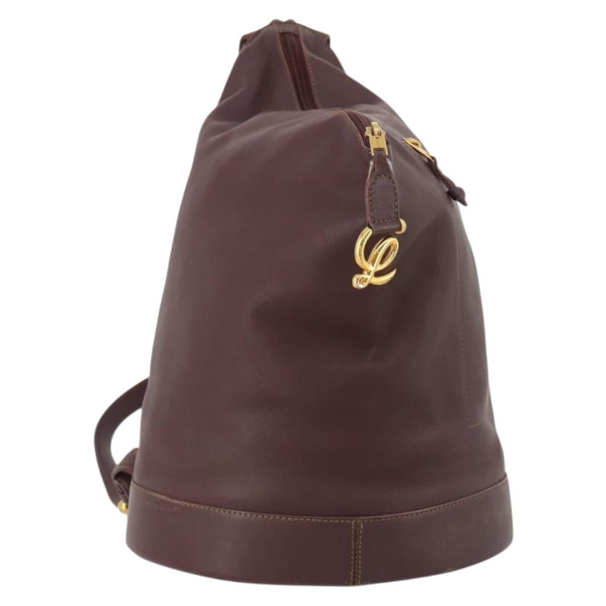 LOEWE Backpack Leather Bordeaux Gold Tone Auth ep15823