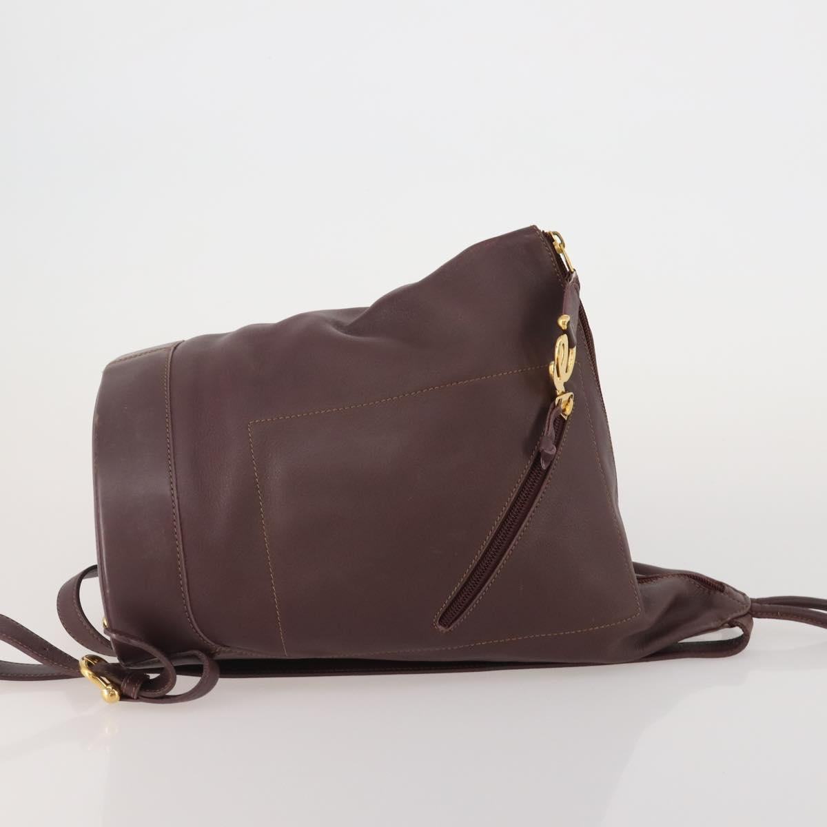 LOEWE Backpack Leather Bordeaux Gold Tone Auth ep15823