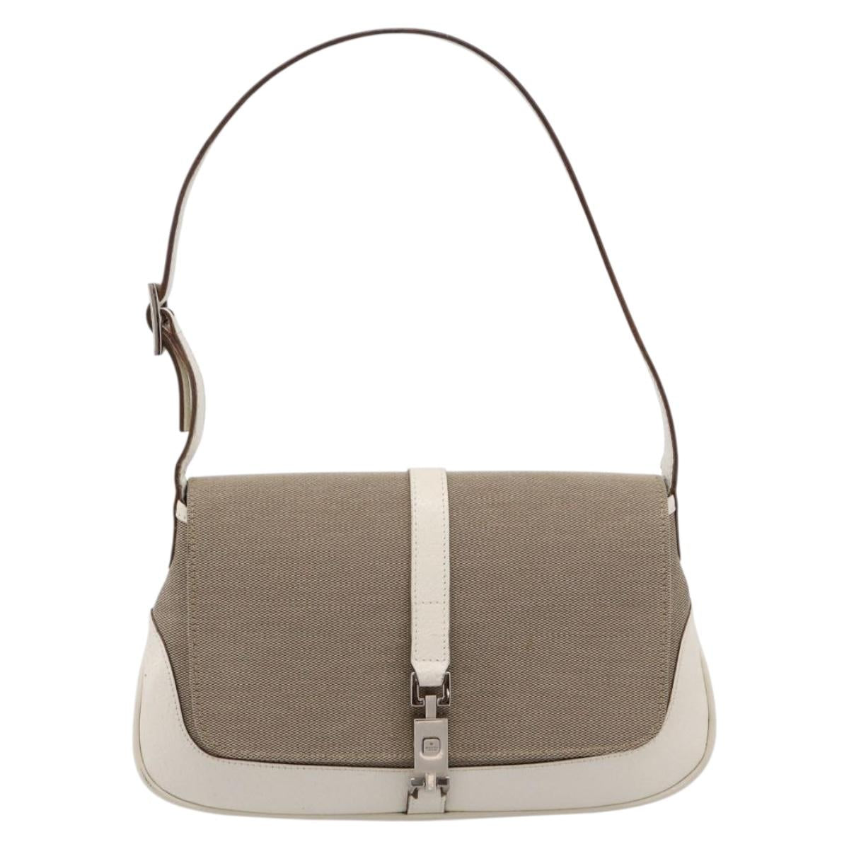 GUCCI Jackie Shoulder Bag Canvas Beige Silver 001 3824 Auth ep15824A