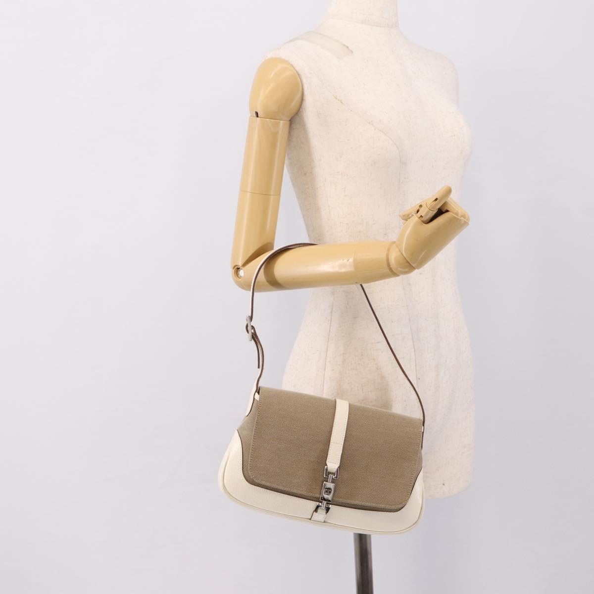 GUCCI Jackie Shoulder Bag Canvas Beige Silver 001 3824 Auth ep15824A