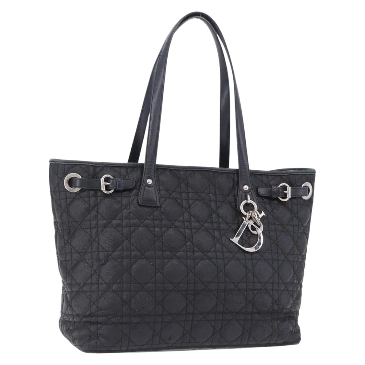Christian Dior Canage Hand Bag Coated Canvas Black Silver Auth ep15825
