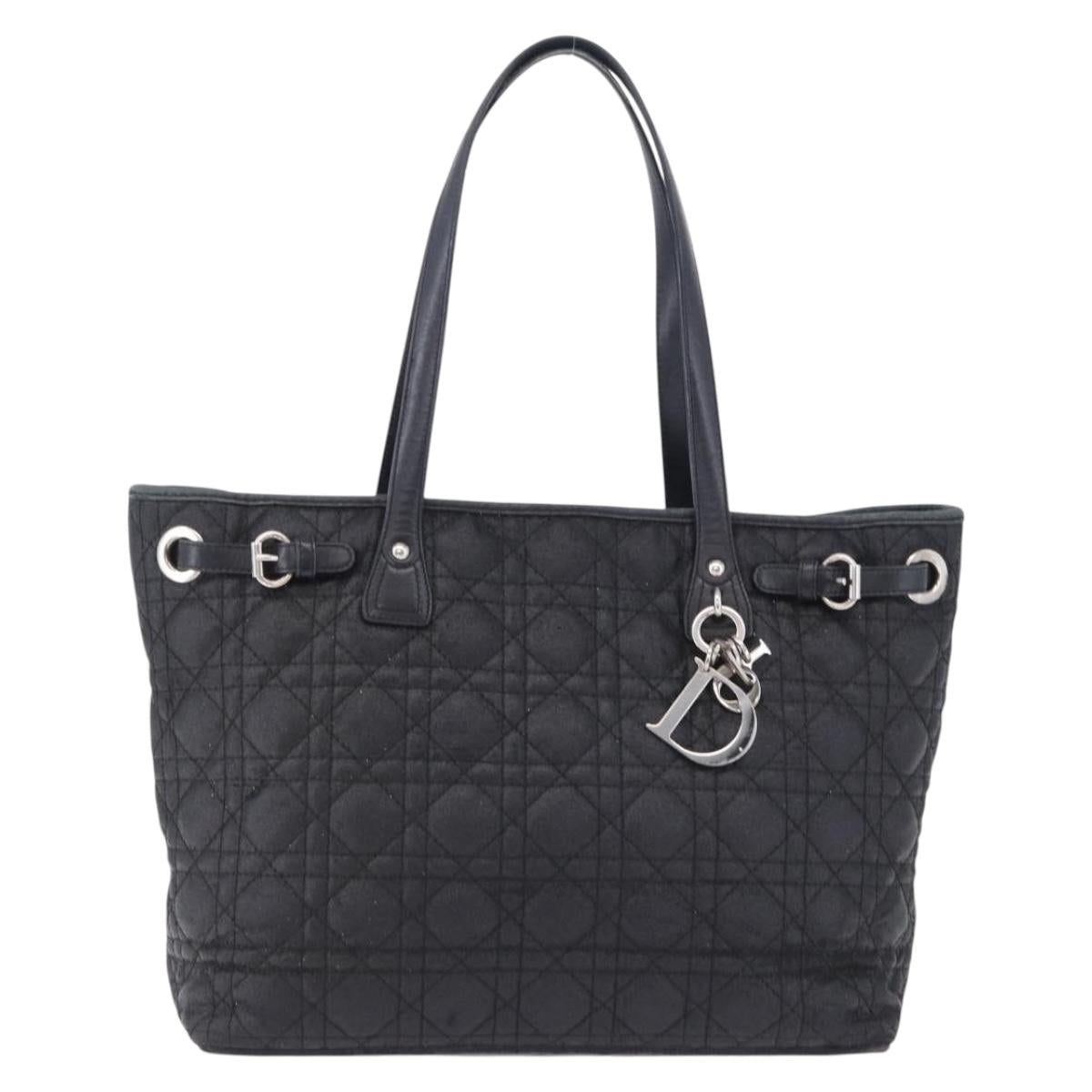 Christian Dior Canage Hand Bag Coated Canvas Black Silver Auth ep15825