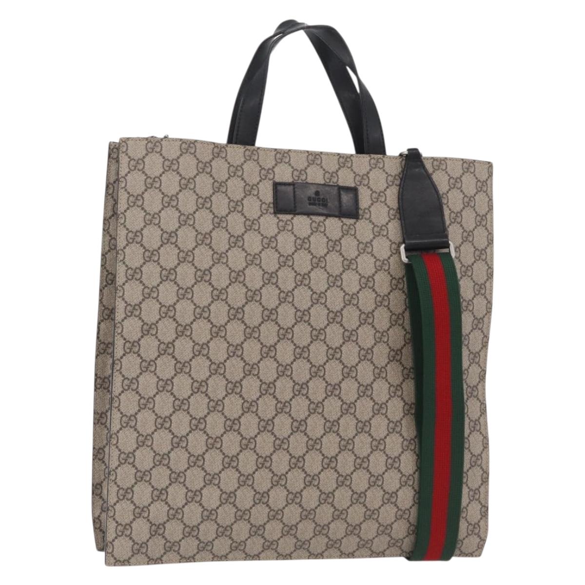 GUCCI GG Supreme Web Sherry Line Hand Bag PVC 2way Beige 456217 Auth ep15827A