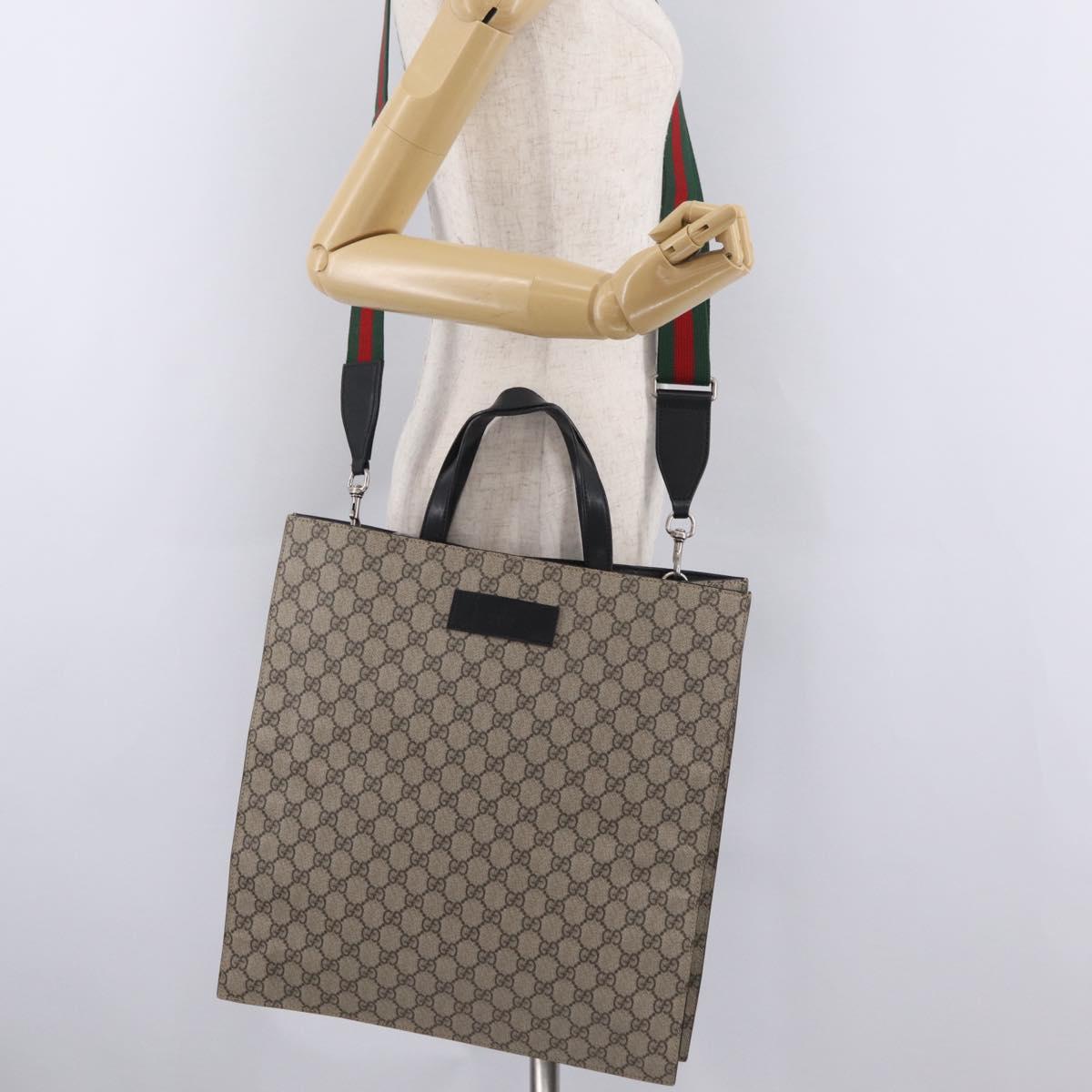 GUCCI GG Supreme Web Sherry Line Hand Bag PVC 2way Beige 456217 Auth ep15827A