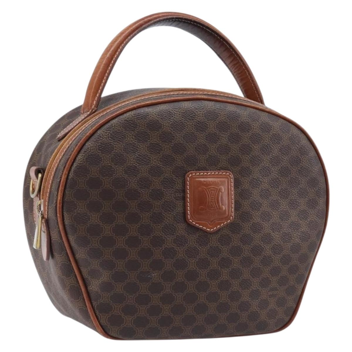 CELINE Macadam Canvas Hand Bag PVC Leather Brown Gold Auth ep15838
