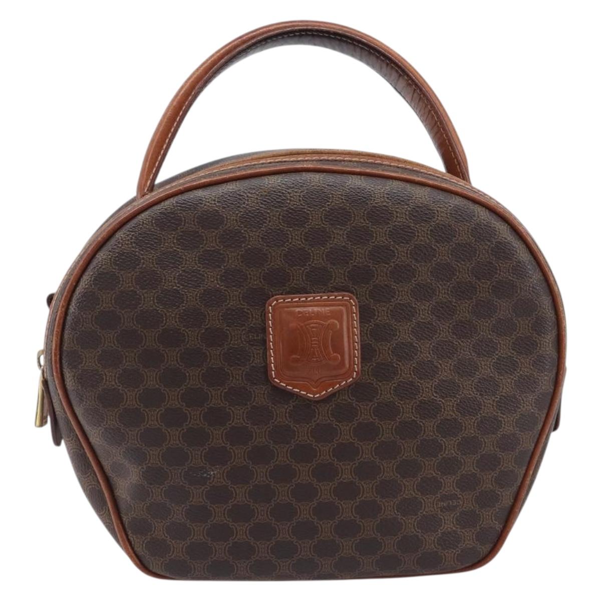 CELINE Macadam Canvas Hand Bag PVC Leather Brown Gold Auth ep15838
