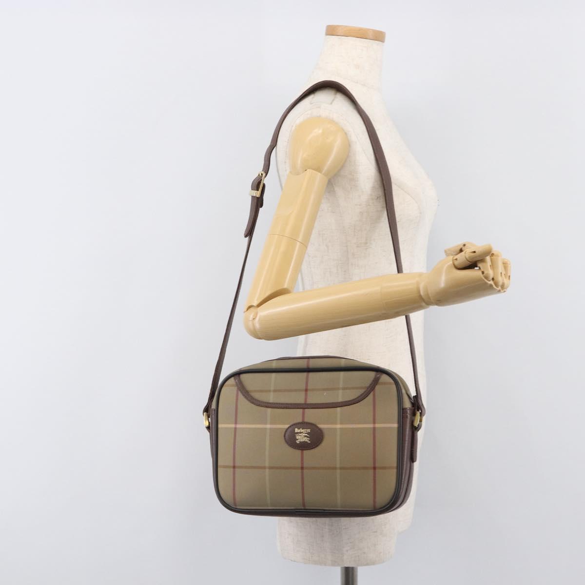 Burberrys Nova Check Shoulder Bag Canvas Beige Gold Auth ep15843