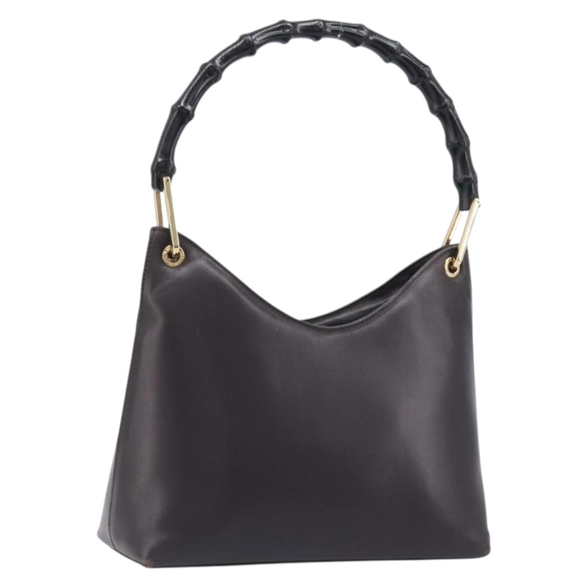GUCCI Bamboo Hand Bag Leather Dark Brown Gold 001 3008 Auth ep15854