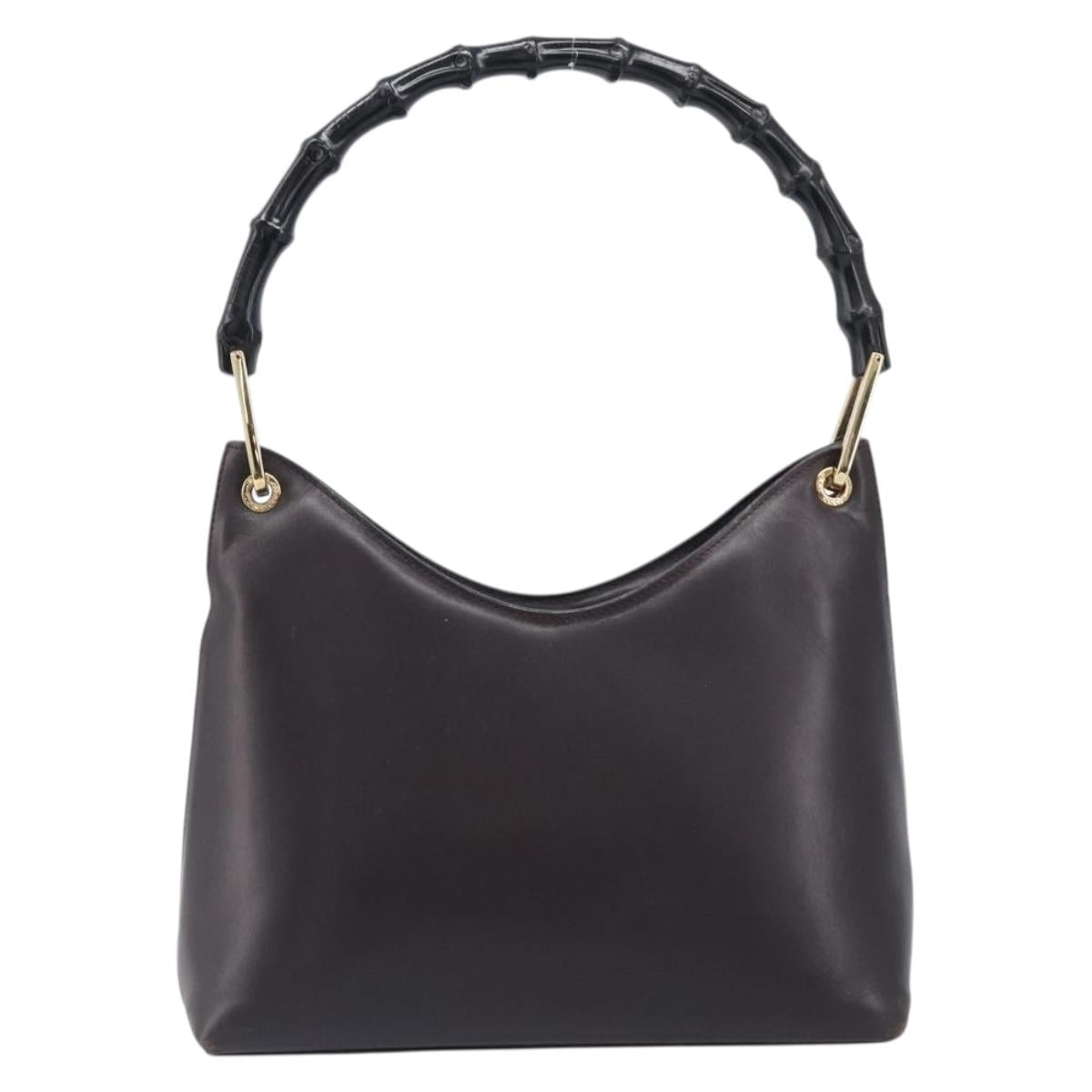 GUCCI Bamboo Hand Bag Leather Dark Brown Gold 001 3008 Auth ep15854