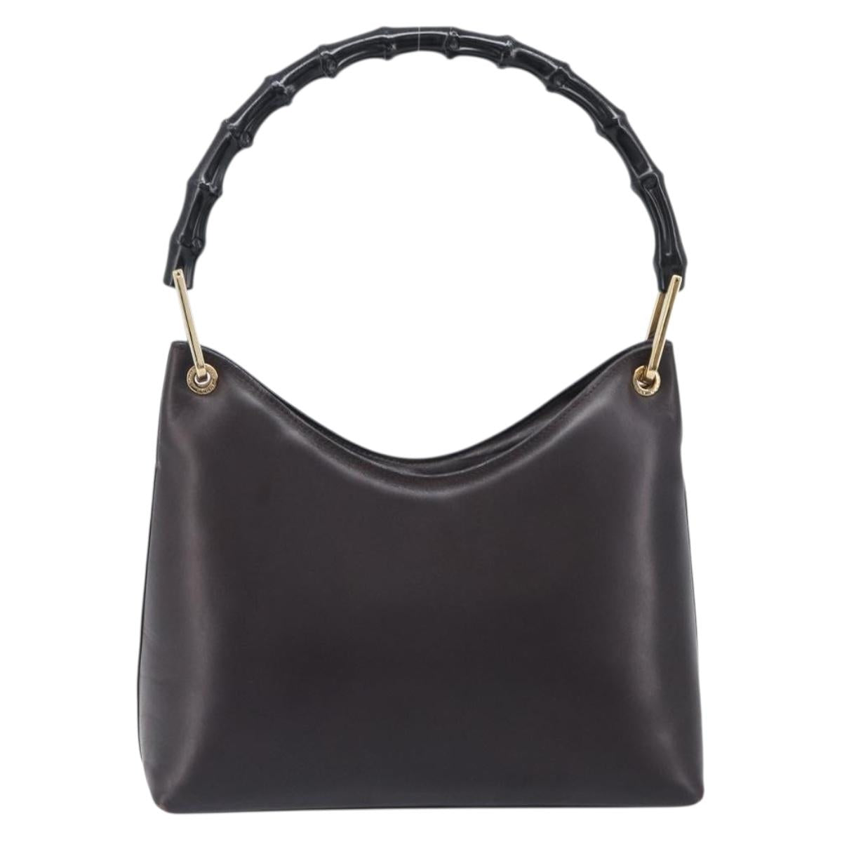 GUCCI Bamboo Hand Bag Leather Dark Brown Gold 001 3008 Auth ep15854