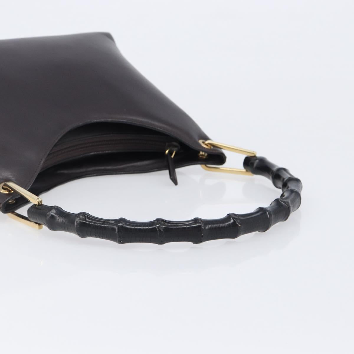 GUCCI Bamboo Hand Bag Leather Dark Brown Gold 001 3008 Auth ep15854