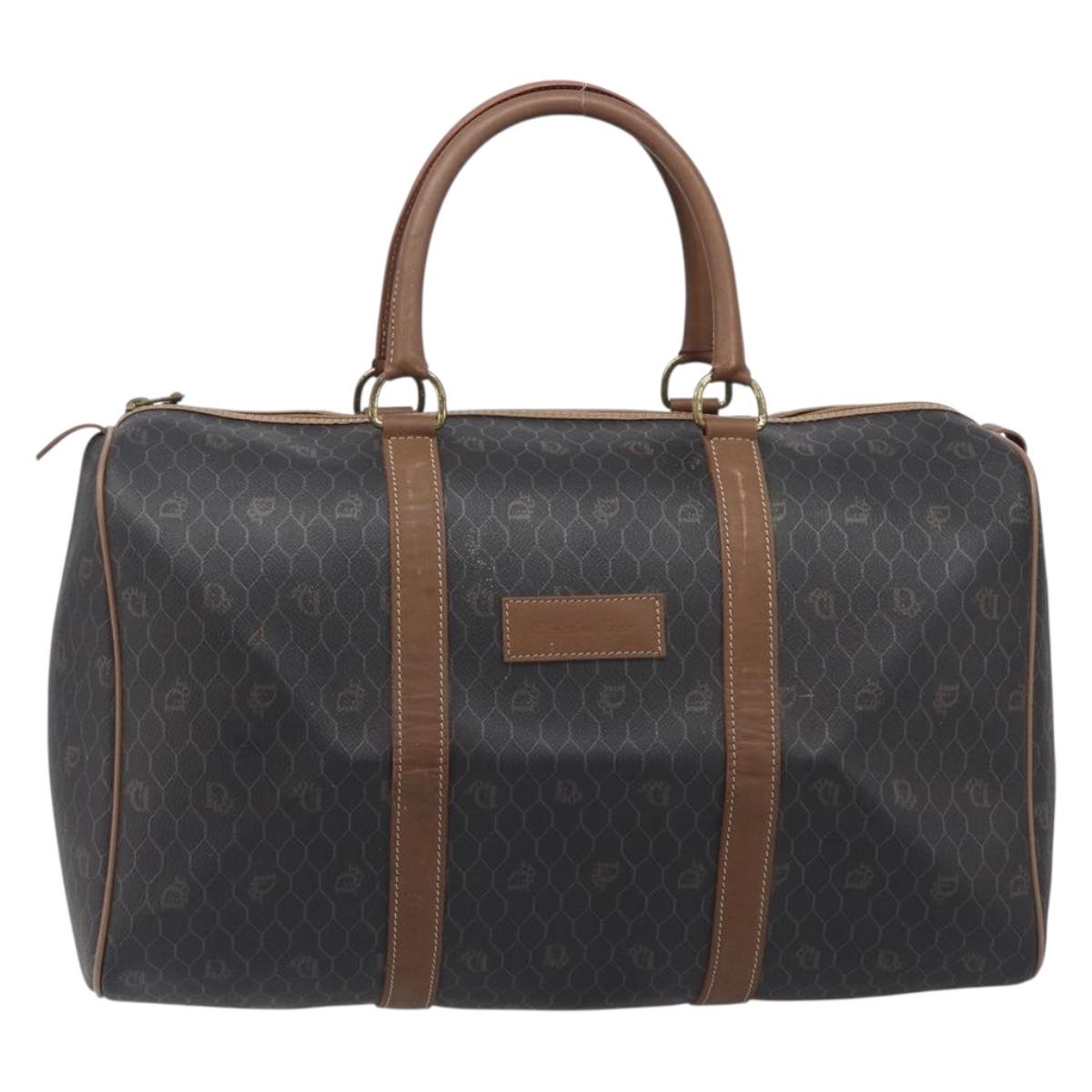 Christian Dior Honeycomb Canvas Boston Bag PVC Black Gold Auth ep15856A