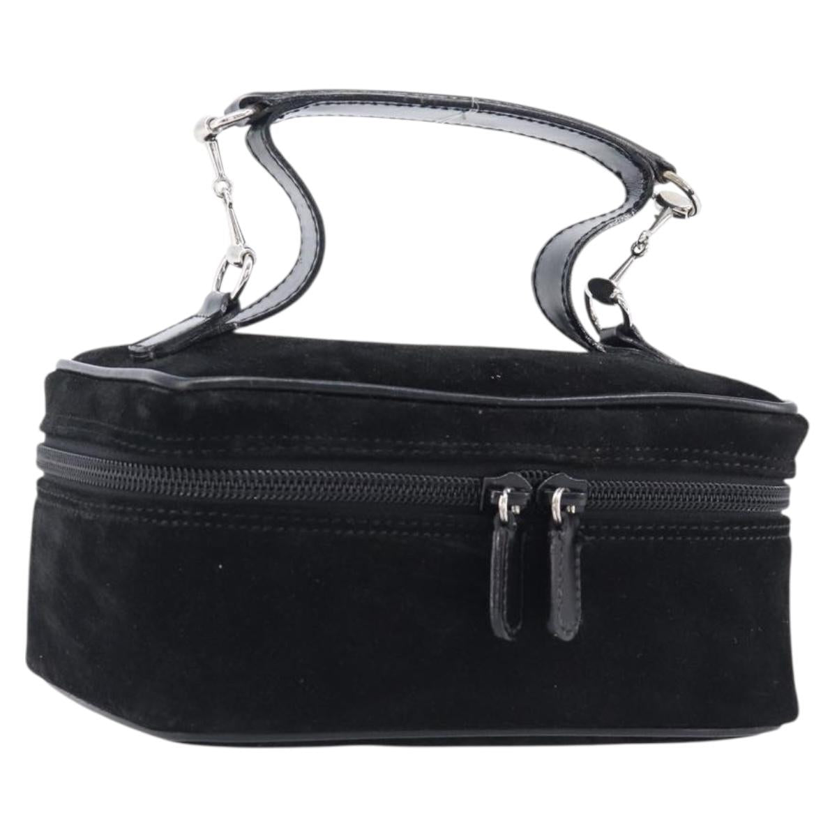 GUCCI Horsebit Vanity Bag Hand Bag Suede Black Silver 032 1705 0141 Auth ep15860