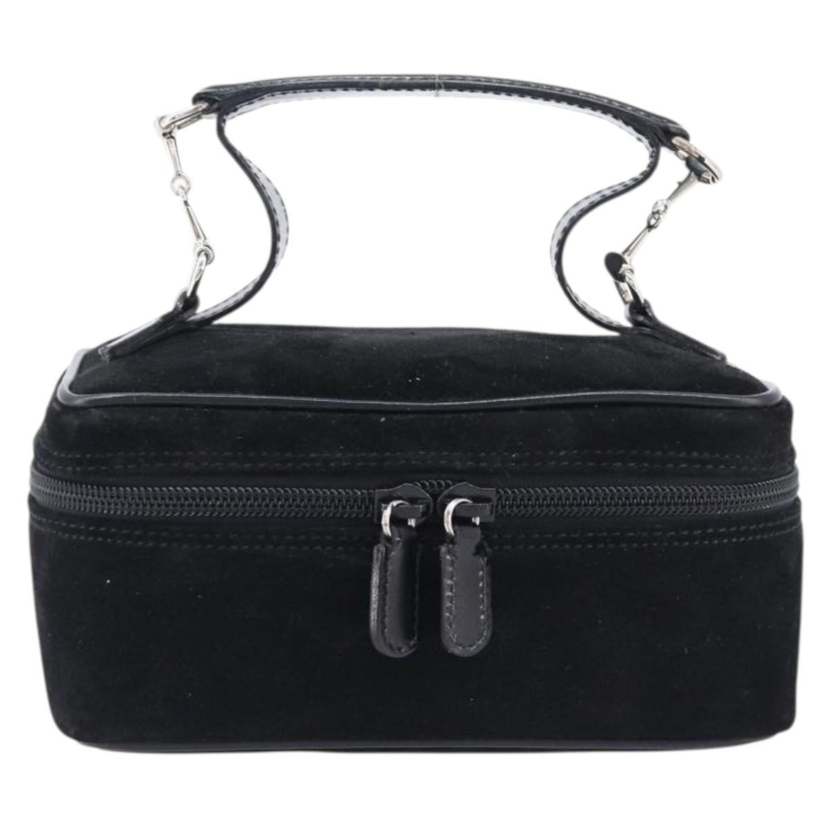 GUCCI Horsebit Vanity Bag Hand Bag Suede Black Silver 032 1705 0141 Auth ep15860