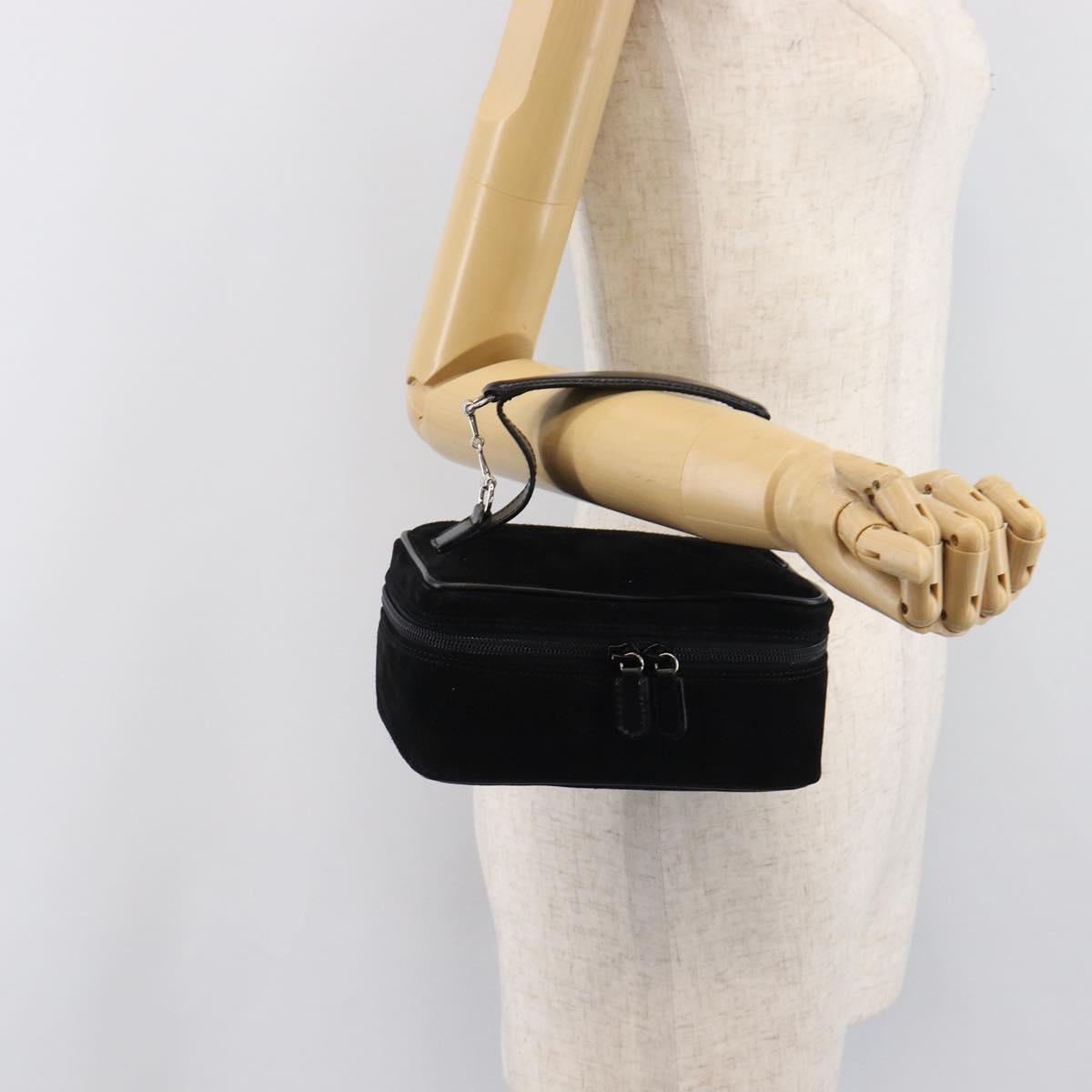 GUCCI Horsebit Vanity Bag Hand Bag Suede Black Silver 032 1705 0141 Auth ep15860