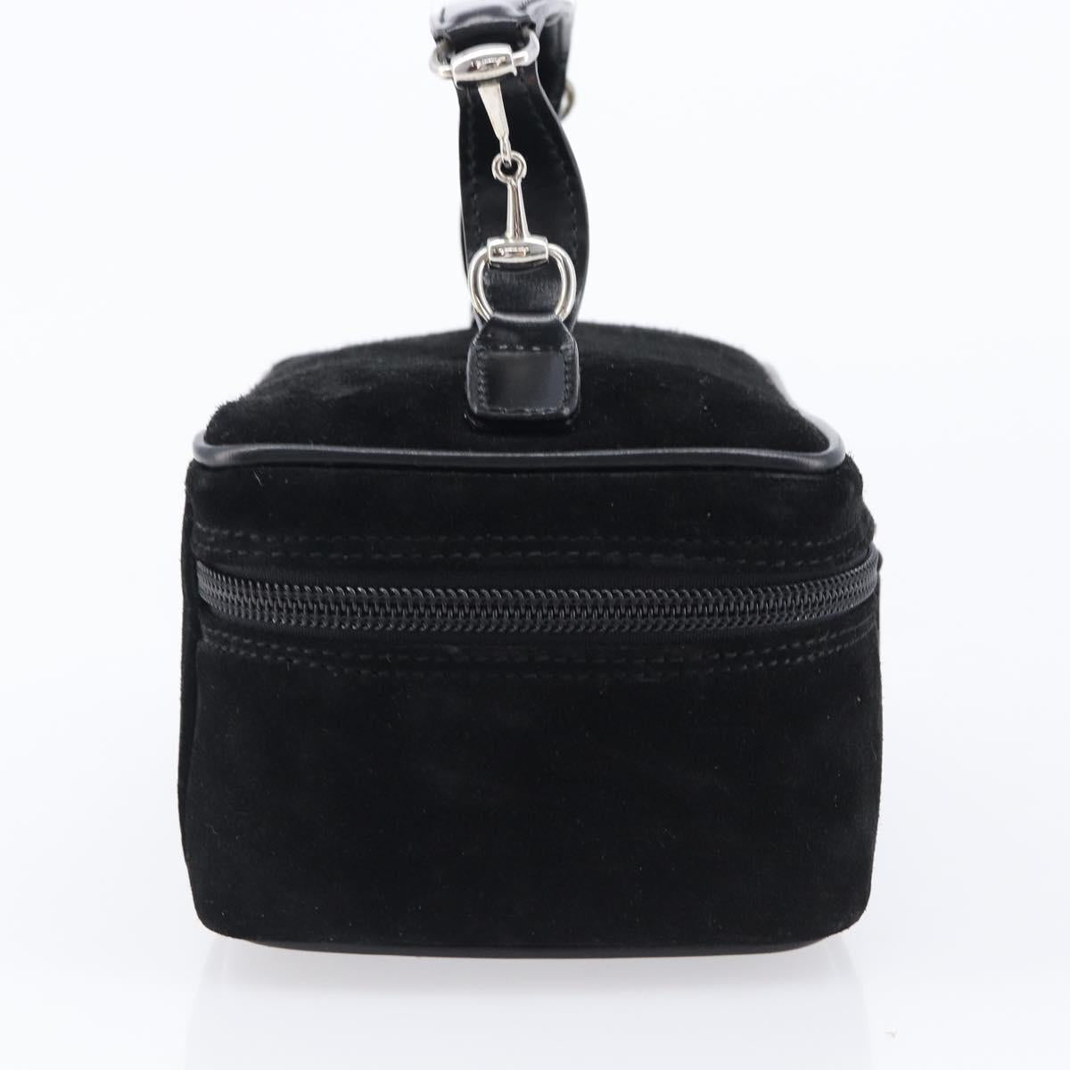 GUCCI Horsebit Vanity Bag Hand Bag Suede Black Silver 032 1705 0141 Auth ep15860