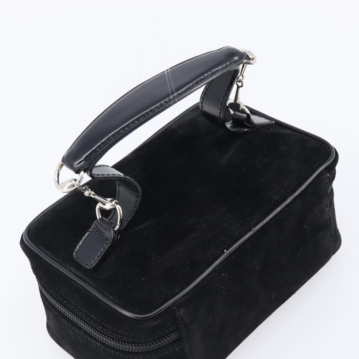GUCCI Horsebit Vanity Bag Hand Bag Suede Black Silver 032 1705 0141 Auth ep15860