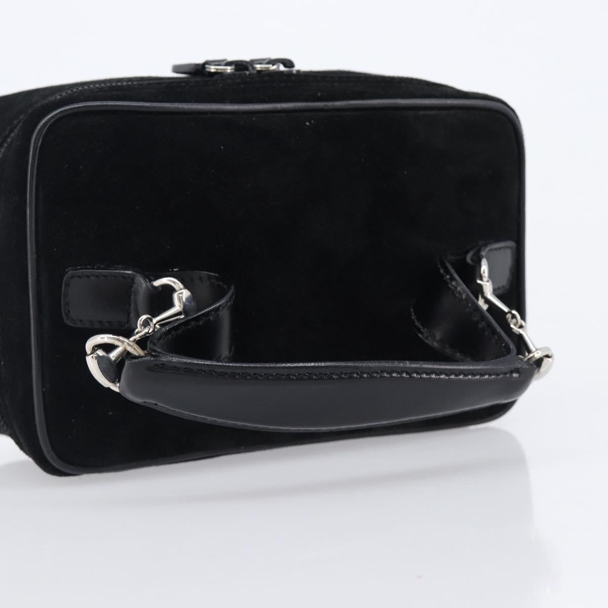 GUCCI Horsebit Vanity Bag Hand Bag Suede Black Silver 032 1705 0141 Auth ep15860