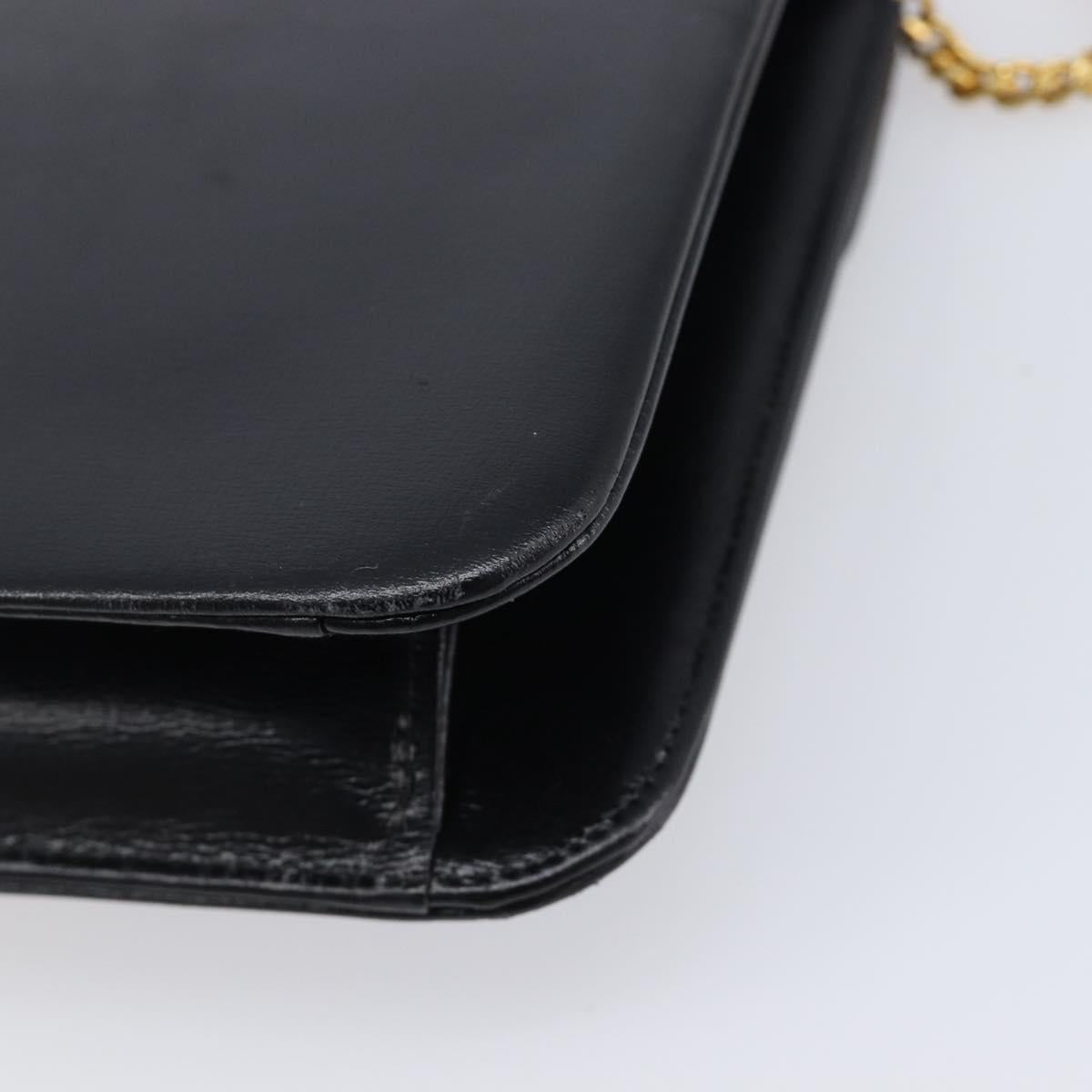 Christian Dior Chain Shoulder Bag Leather Black Gold Auth ep15864