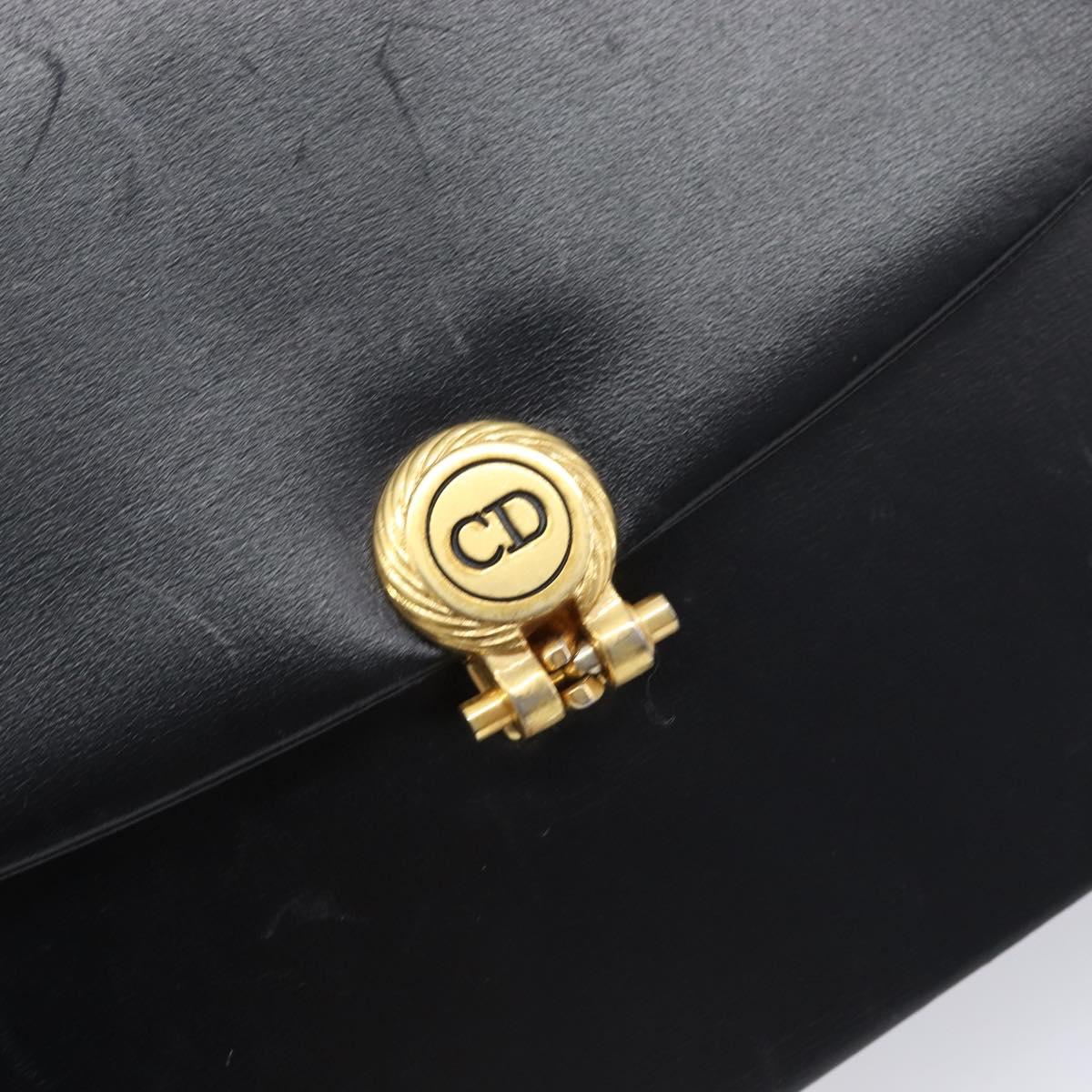 Christian Dior Chain Shoulder Bag Leather Black Gold Auth ep15864