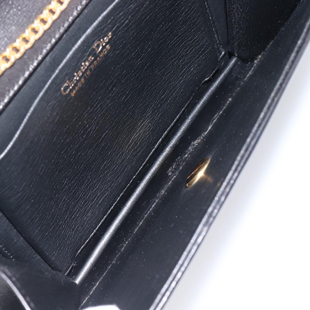 Christian Dior Chain Shoulder Bag Leather Black Gold Auth ep15864