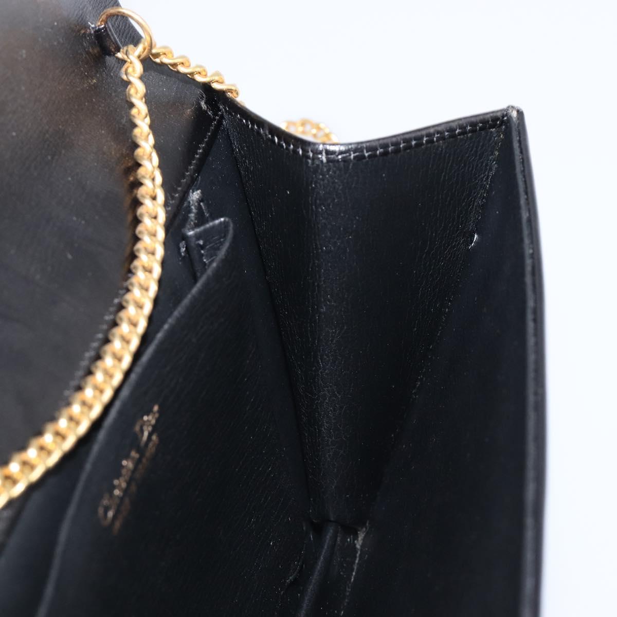 Christian Dior Chain Shoulder Bag Leather Black Gold Auth ep15864