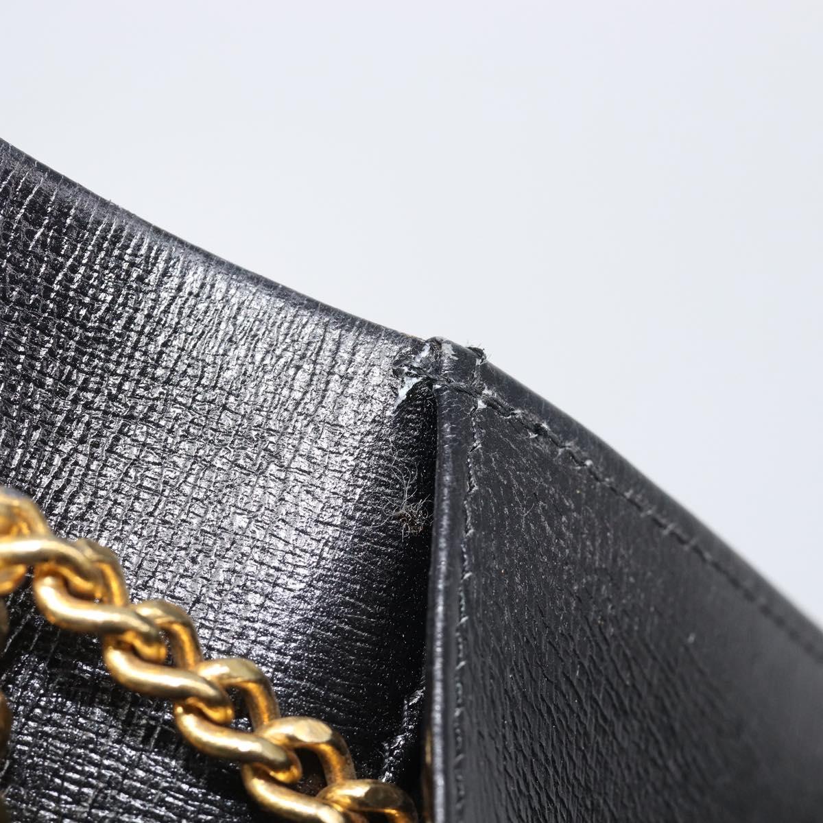 Christian Dior Chain Shoulder Bag Leather Black Gold Auth ep15864