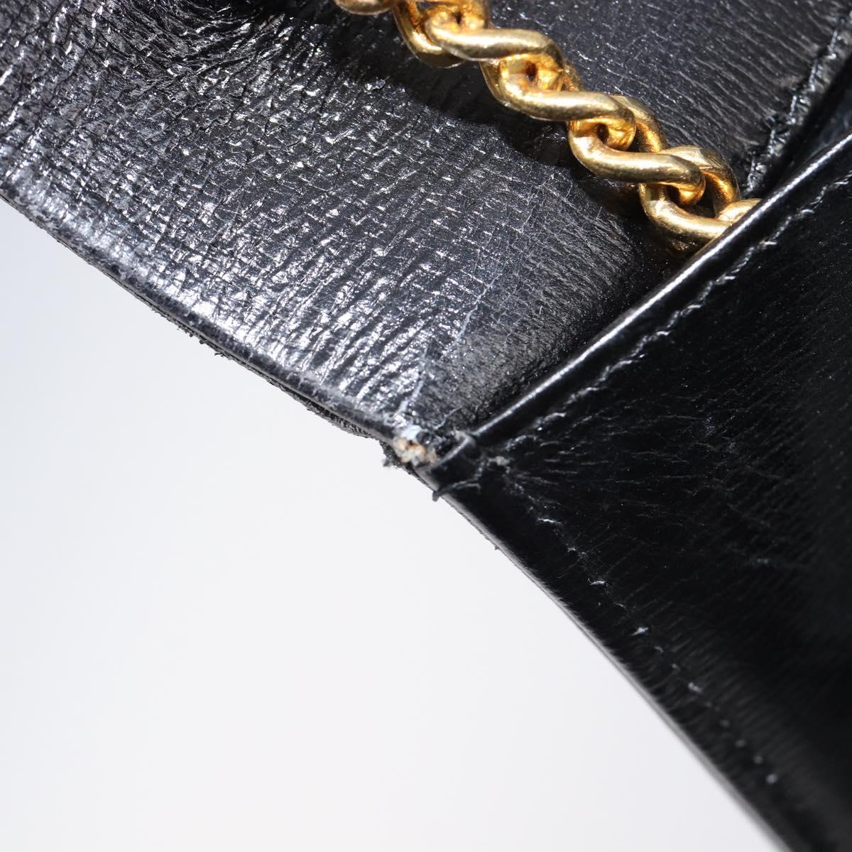 Christian Dior Chain Shoulder Bag Leather Black Gold Auth ep15864