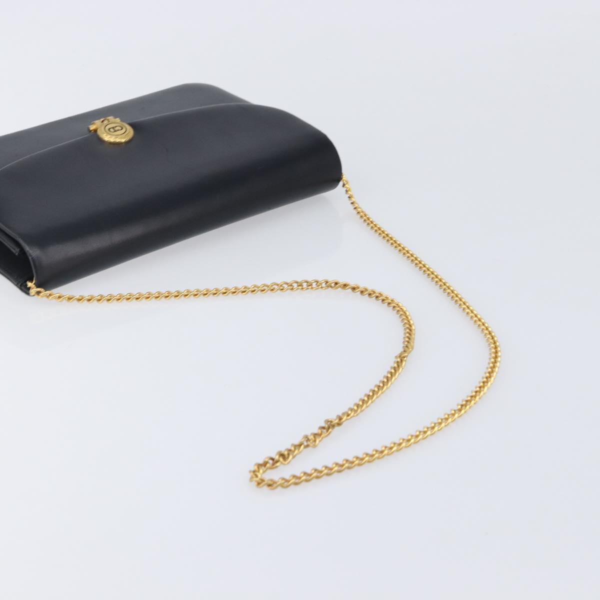 Christian Dior Chain Shoulder Bag Leather Black Gold Auth ep15864