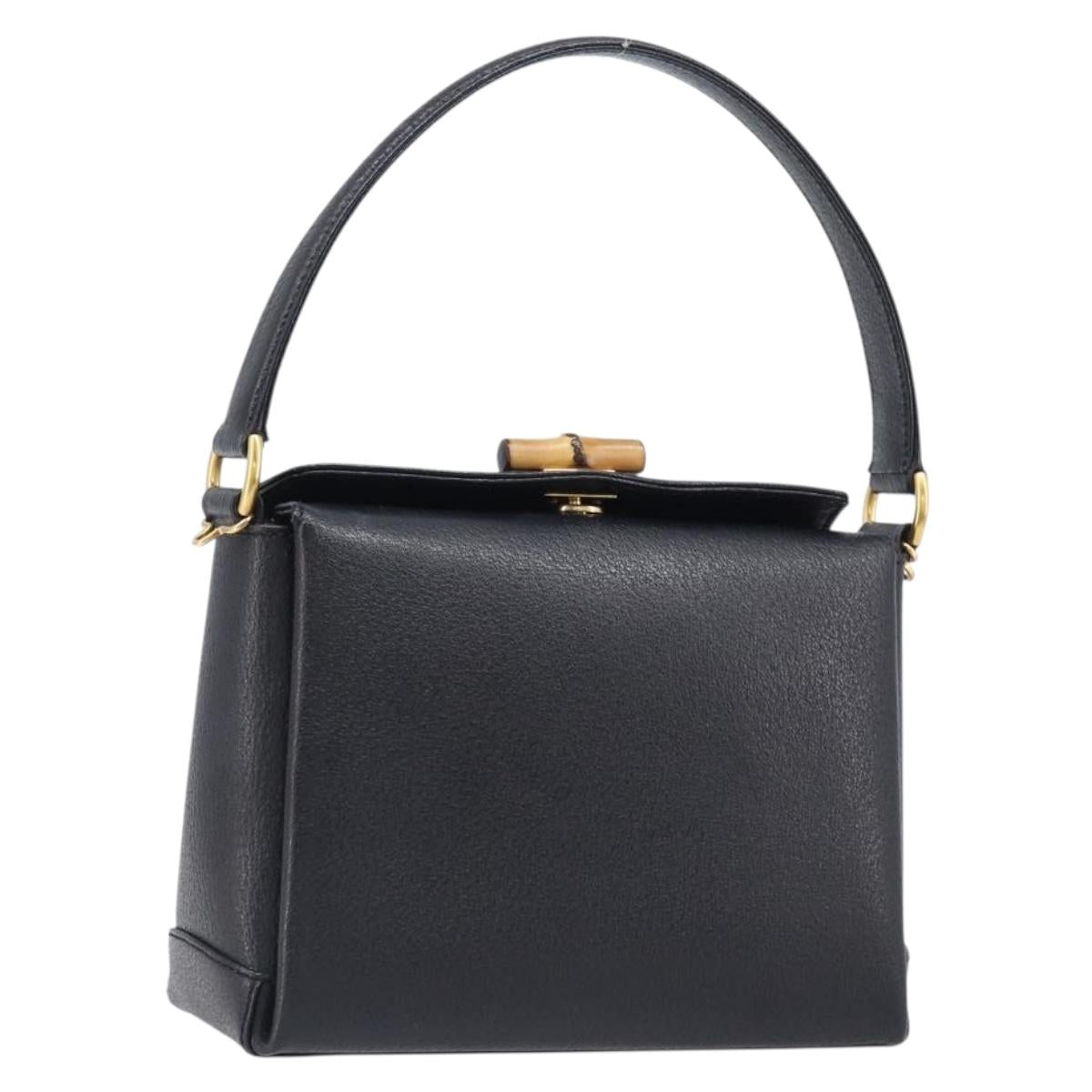 GUCCI Bamboo Hand Bag Leather Black Gold 000 926 0175 Auth ep15867A