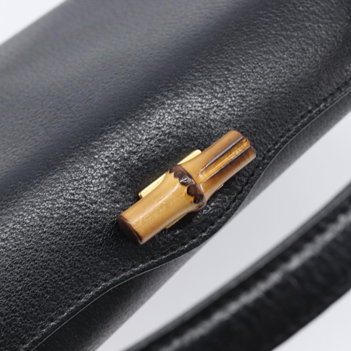 GUCCI Bamboo Hand Bag Leather Black Gold 000 926 0175 Auth ep15867A