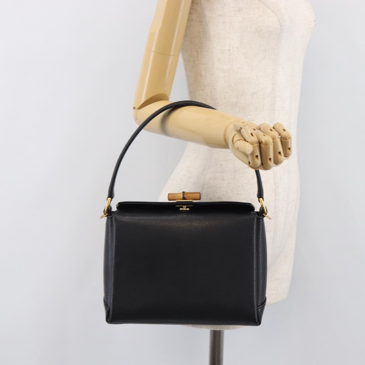 GUCCI Bamboo Hand Bag Leather Black Gold 000 926 0175 Auth ep15867A