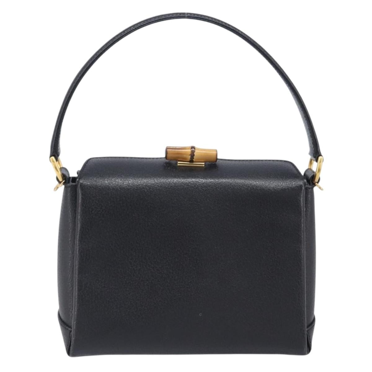 GUCCI Bamboo Hand Bag Leather Black Gold 000 926 0175 Auth ep15867A