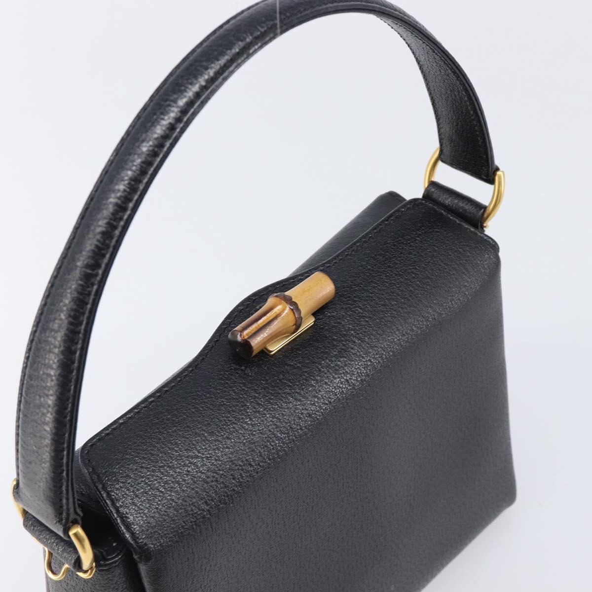 GUCCI Bamboo Hand Bag Leather Black Gold 000 926 0175 Auth ep15867A
