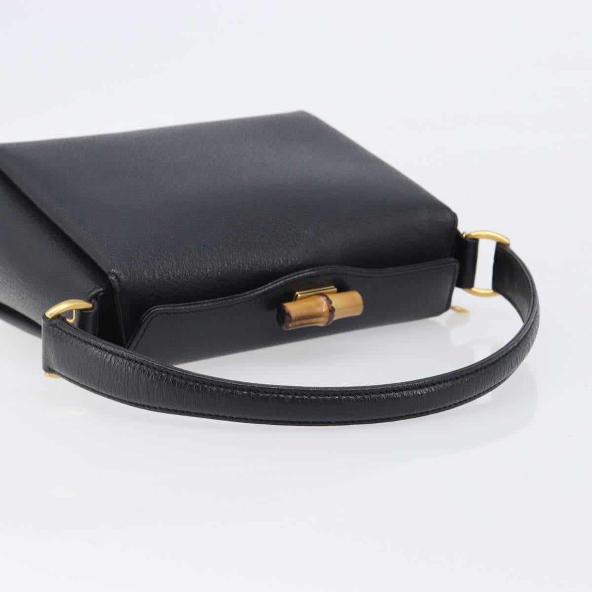 GUCCI Bamboo Hand Bag Leather Black Gold 000 926 0175 Auth ep15867A