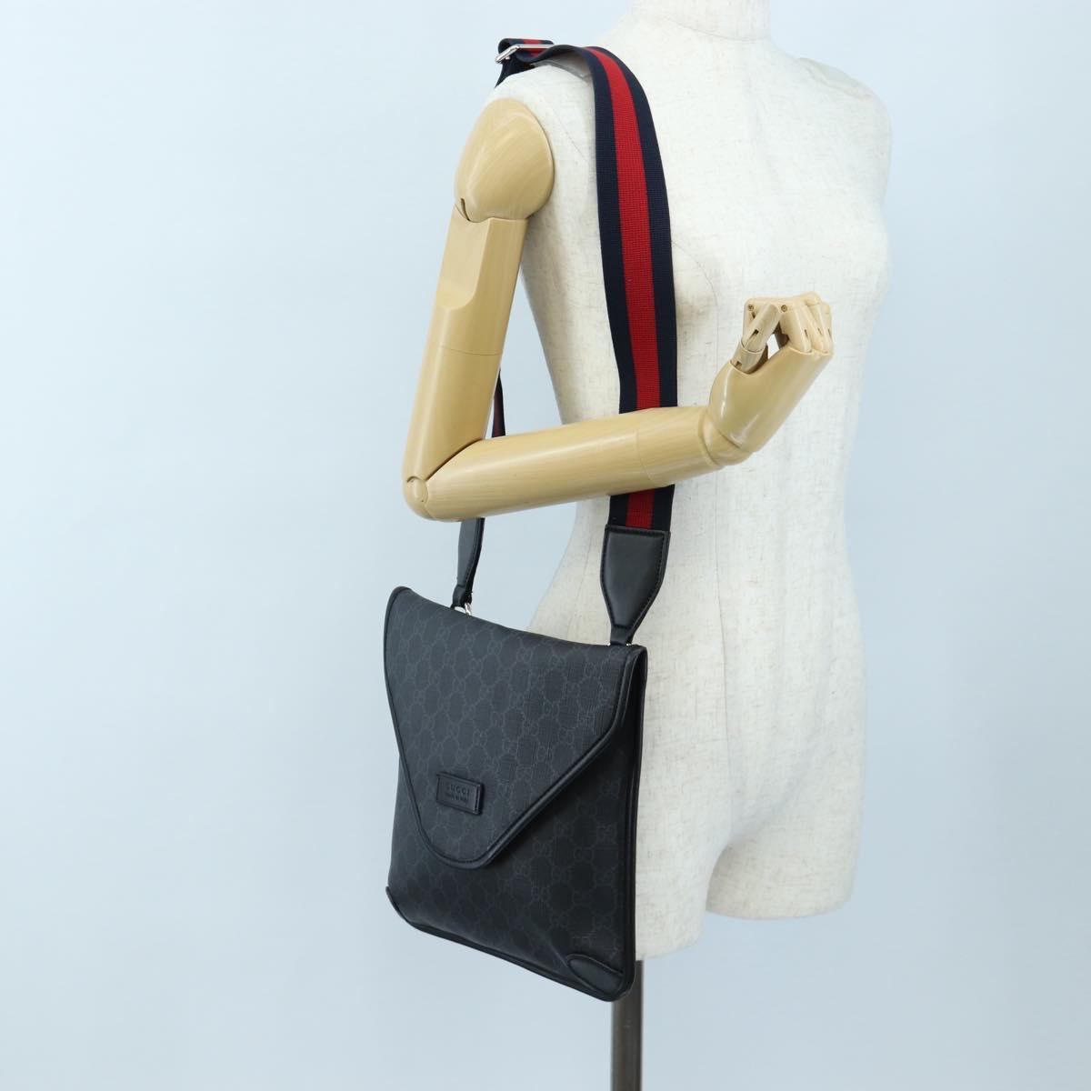 GUCCI GG Supreme Sherry Line Shoulder Bag PVC Black 599521 Auth ep15871A