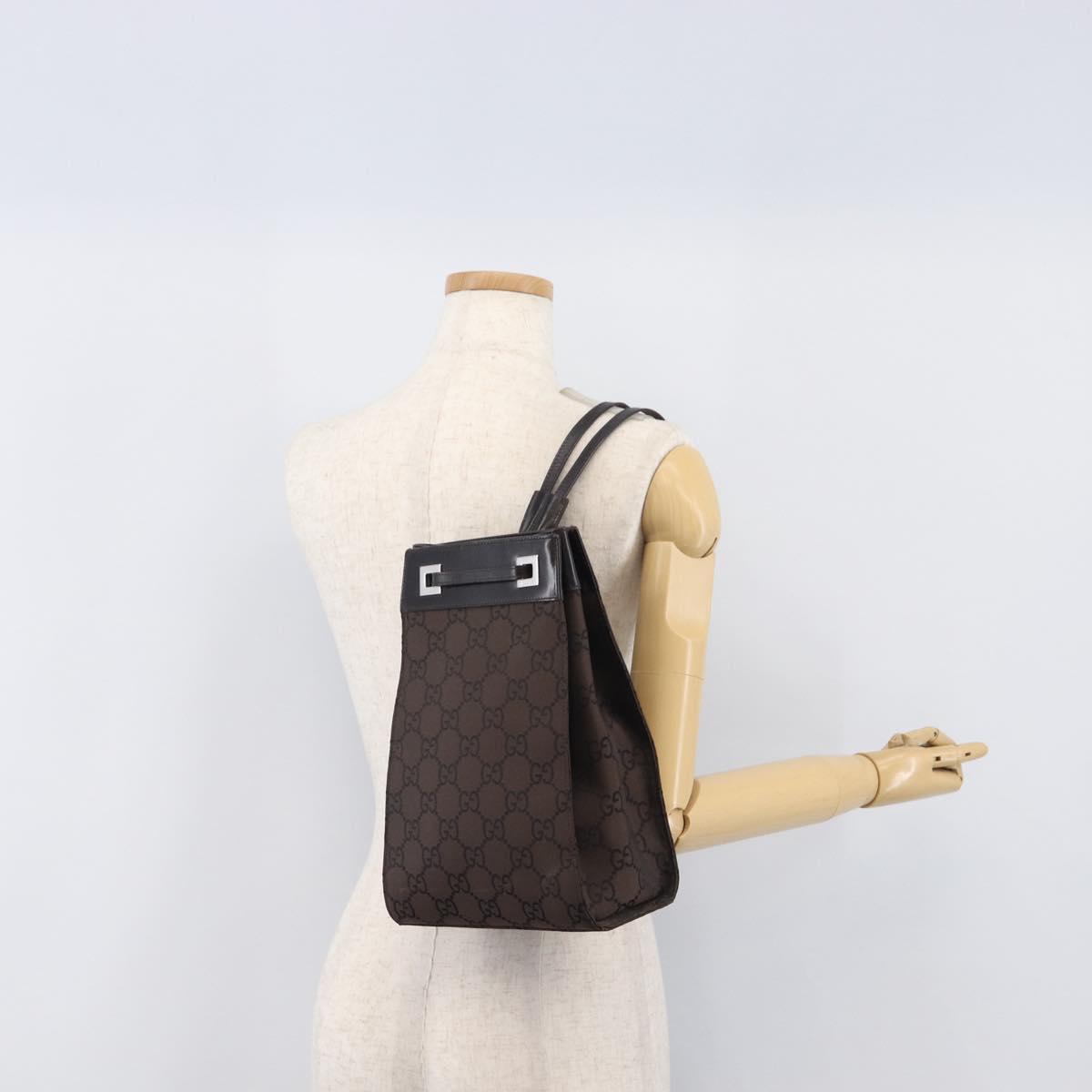 GUCCI GG Canvas Shoulder Bag Dark Brown Silver 003 0220 Auth ep15872