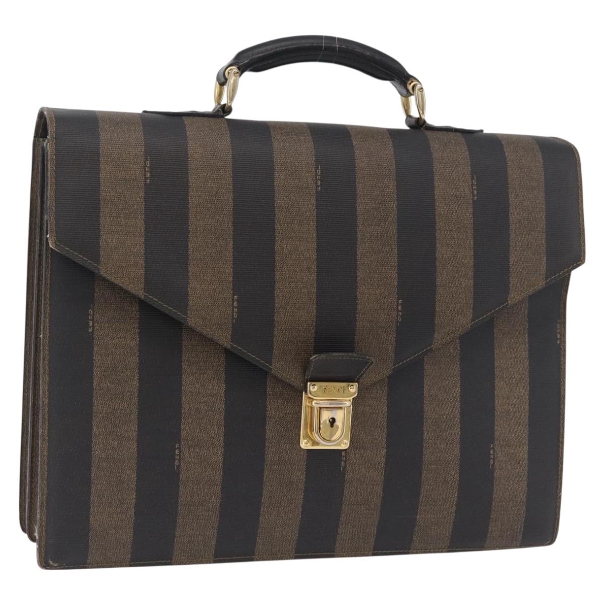 FENDI Pecan Canvas Business Bag PVC Brown Black gold Auth ep15873