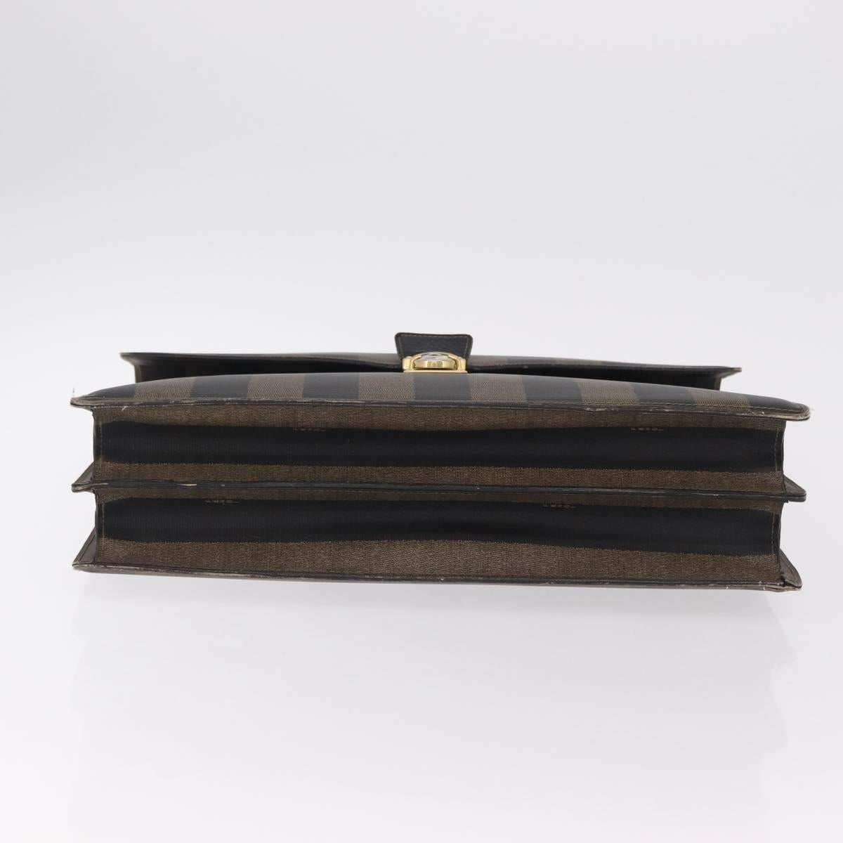 FENDI Pecan Canvas Business Bag PVC Brown Black gold Auth ep15873