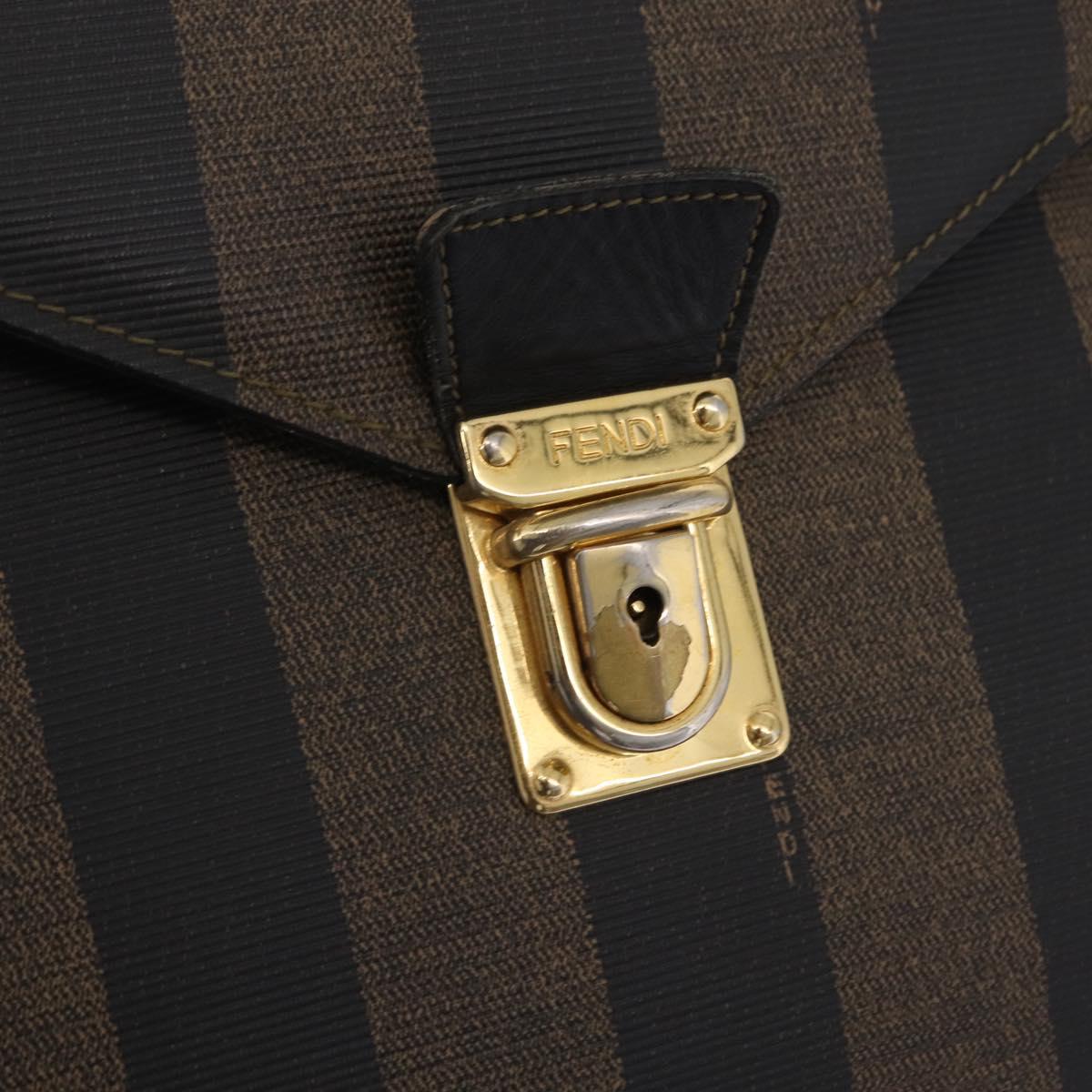 FENDI Pecan Canvas Business Bag PVC Brown Black gold Auth ep15873
