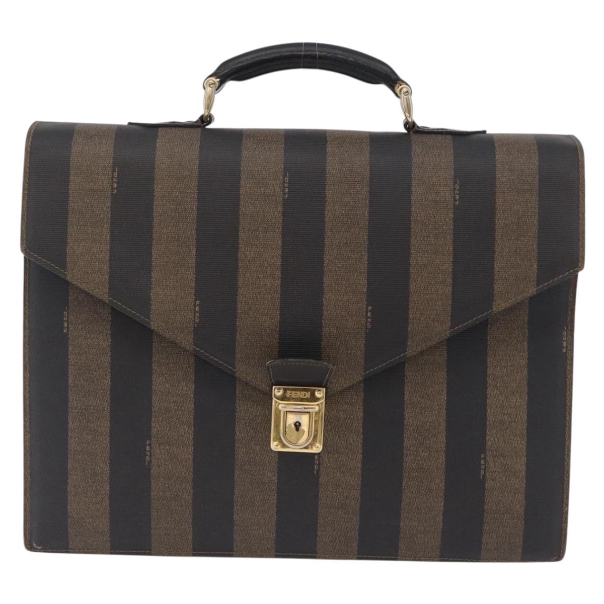 FENDI Pecan Canvas Business Bag PVC Brown Black gold Auth ep15873