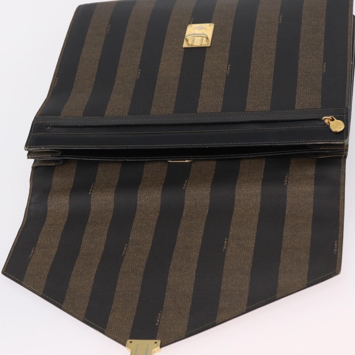 FENDI Pecan Canvas Business Bag PVC Brown Black gold Auth ep15873