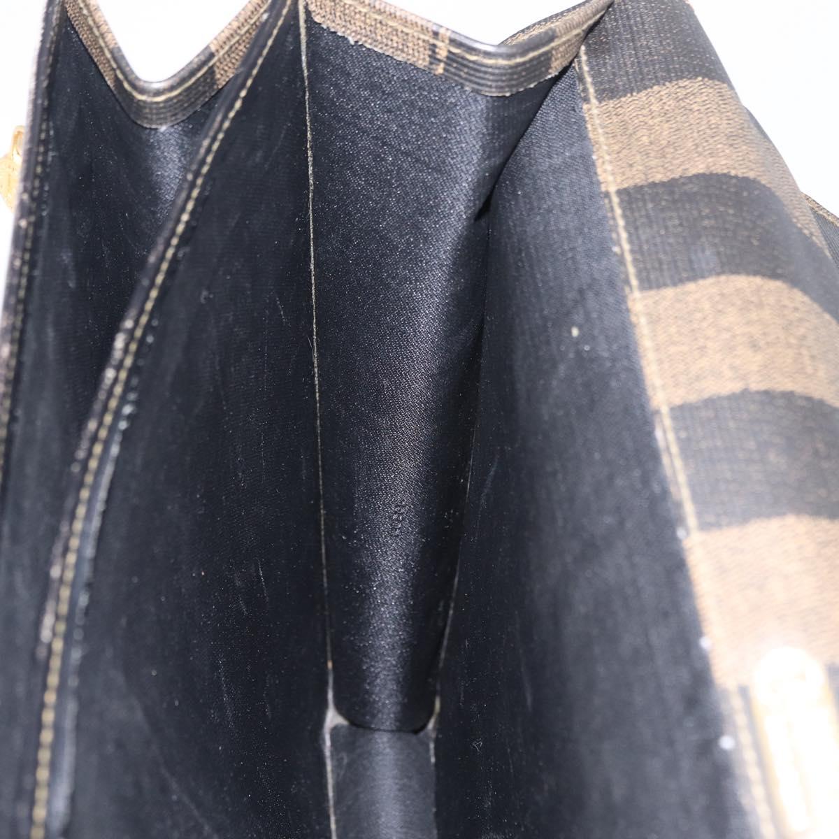 FENDI Pecan Canvas Business Bag PVC Brown Black gold Auth ep15873