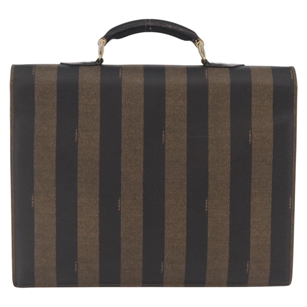 FENDI Pecan Canvas Business Bag PVC Brown Black gold Auth ep15873