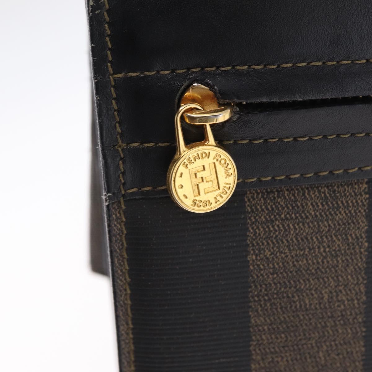FENDI Pecan Canvas Business Bag PVC Brown Black gold Auth ep15873