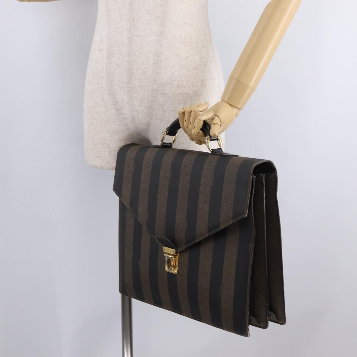 FENDI Pecan Canvas Business Bag PVC Brown Black gold Auth ep15873
