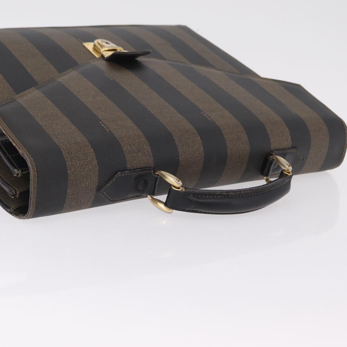 FENDI Pecan Canvas Business Bag PVC Brown Black gold Auth ep15873
