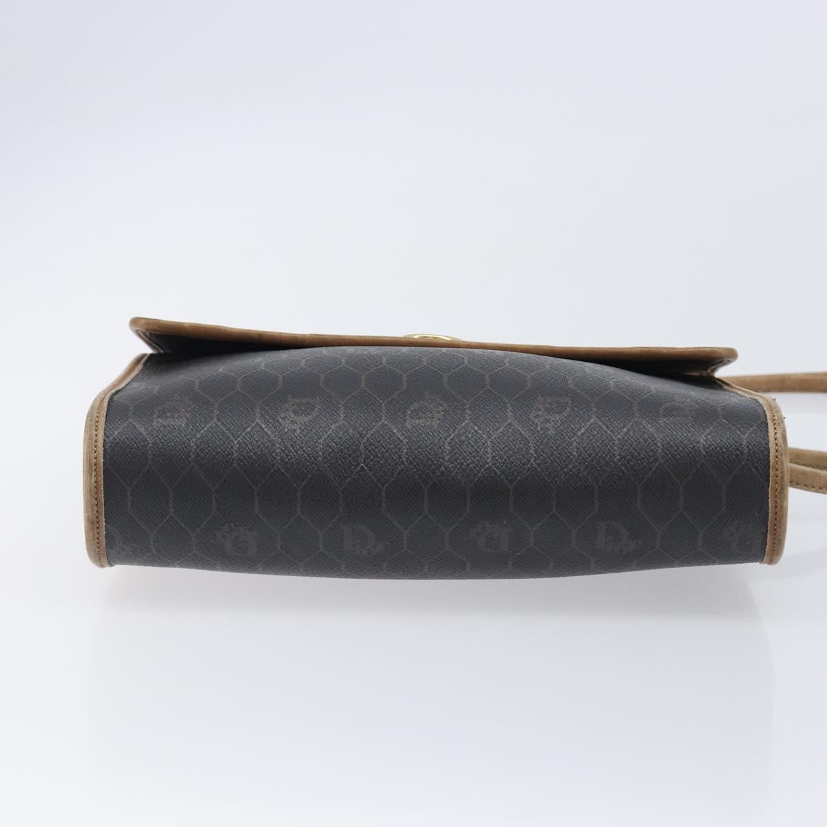 Christian Dior Honeycomb Canvas Shoulder Bag PVC Black Gold Auth ep15874
