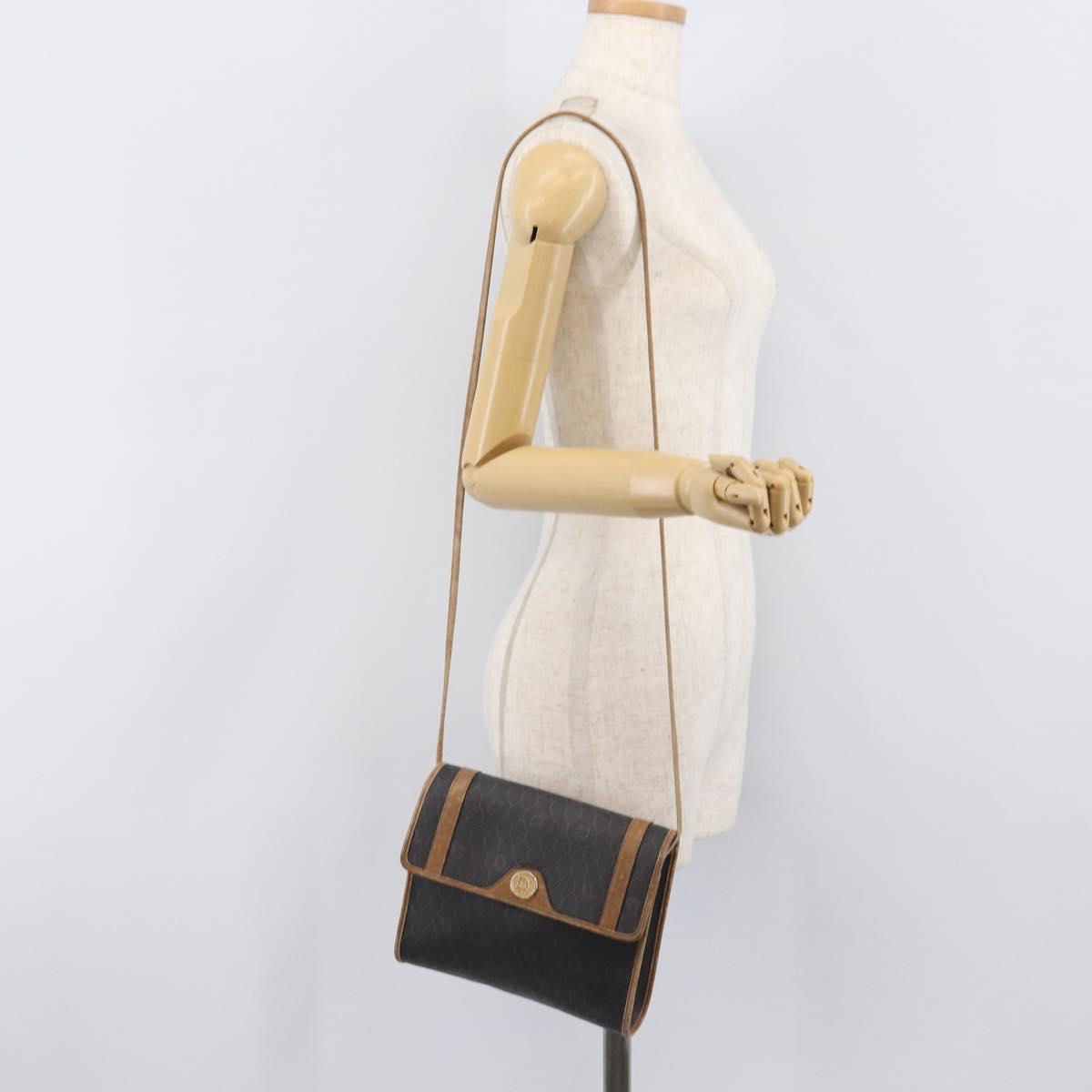 Christian Dior Honeycomb Canvas Shoulder Bag PVC Black Gold Auth ep15874