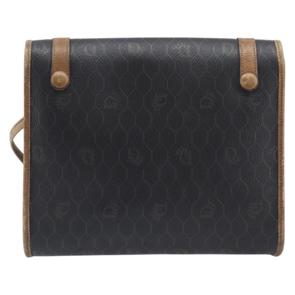 Christian Dior Honeycomb Canvas Shoulder Bag PVC Black Gold Auth ep15874